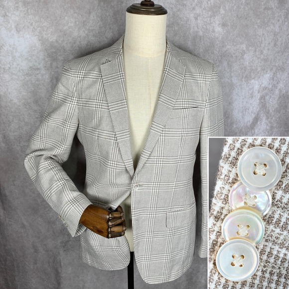 Hugo Boss Other - Hugo Boss Linen Blazer Jacket Men 38R Windowpane Sport Coat Unlined